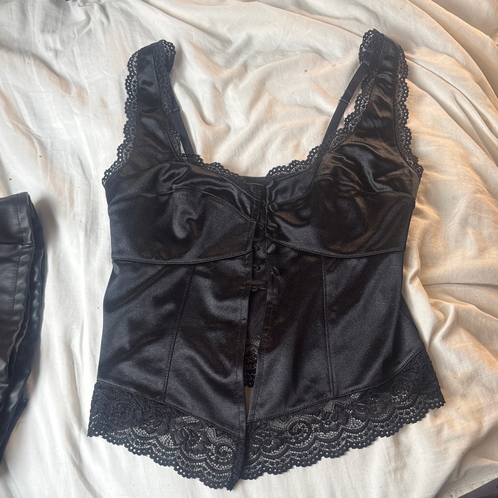 Black Lace Trim Corset Top